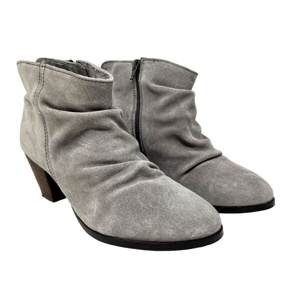DIBA Gray Suede Ankle Boots SANDRA Heeled Booties Slouchy Zip Size 9.5 - Picture 1 of 14